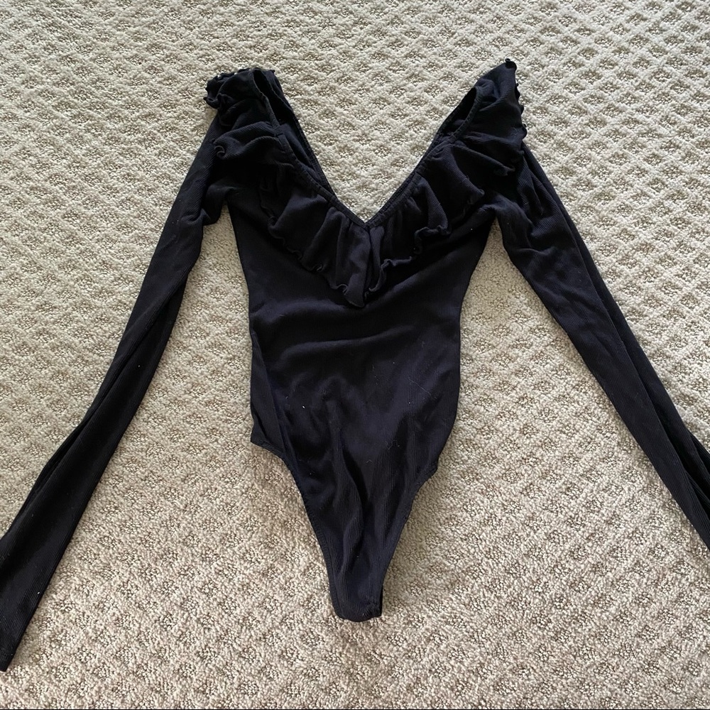 Aritzia Black Ruffle Bodysuit